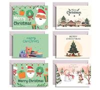 6 Pcs Christmas Cards,Santa Claus Greeting Card,Xmas Greeting Cards with Envelope and Christmas Stickers,Christmas Day Gift Cards for Family Friends