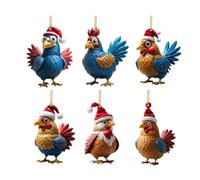 6 Pcs Christmas Chicken Ornament Acrylic Hanging Chicken Decor with Hanging Rope Rooster Christmas Tree Pendants Cartoon Chickens Car Pendant Home Tree Decoration for Party Decor