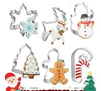 6 Pcs Christmas Cookie Cutter Set, Stainless Steel Christmas Pastry Biscuit Cutters Baking Xmas Tree Gingerbread Snowman Reindeer Snowflake Candy Cane, Cookie Cutters Shapes Cake Icing Fondant Kids