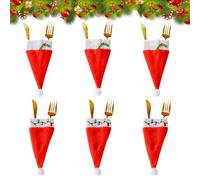 6 Pcs Christmas Cutlery Holders,Mini Santa Hats Silverware Holders Set,Xmas Table Decorations Pockets Knives Forks Tableware Bags Dinnerware for Party Home Restaurant Dinner Room Home Kitchen Decor