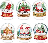 6 Pcs Christmas Diamond Art Tabletop Decorations Crystal Ball Shaped Diamond Art Ornament Kits Santa Claus Cardinal Gnome Centerpieces Sign for Xmas Decor DIY Crafts Gift Table Tabletop Decor