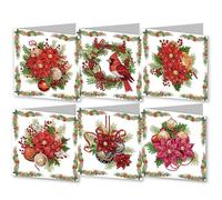 6 Pcs Christmas Diamond Painting Greeting Card,Diamond Painting Cards with Envelope,5D Diamond DIY Painting Cards,Christmas Greeting Cards Kit,Handmade Craft Gift for Xmas Family Friends (Flower)