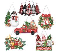 6 Pcs Christmas Diamond Painting Hanging kit - Christmas Diamond Painting Ornaments 5D DIY Diamond Painting Art Acrylic Snowman Gnome Wreath Truck Diamond Art for Wall Window Family Xmas Tree Decor