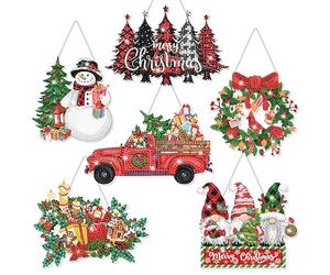6 Pcs Christmas Diamond Painting Hanging kit - Christmas Diamond Painting Ornaments 5D DIY Diamond Painting Art Acrylic Snowman Gnome Wreath Truck Diamond Art for Wall Window Family Xmas Tree Decor