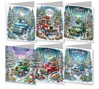 6 Pcs Christmas DIY Diamond Greeting Cards Set,5D DIY Diamond Art Painting Christmas Style Greeting Card, C-hristmas Card Making Kits for Family Friends Handmade Gift (Style D)