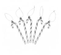 6 PCS Christmas Glitter Candy Cane Plastic Holiday Tree Decorations for Xmas New Year Party Supplies (Sliver&White)