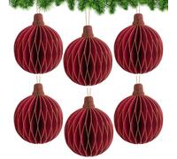 6 Pcs Christmas Honeycomb Ball Ornaments Glitter Edge Hanging Decoration Paper 3D Xmas Tree Decor for New Year's Eve Party Supply
