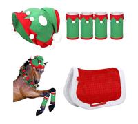6 Pcs Christmas Horse Costume Set with Santa Hat & Leg Wraps - Festive Xmas Accessories for Horses,Pet Party Costume,Winter Horse Riding Decorations for Christmas Holiday (Green)