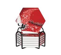 6 Pcs Christmas Magic Ceramic Coasters With Holder Best Absorbent Drink Coasters Hexagon Ceramic Table Coasters Set Decorative Coffee Cup Beverage Coasters Wine Beer Bar Coasters