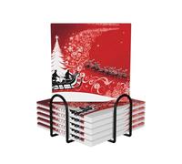 6 Pcs Christmas Magic Ceramic Coasters With Holder Best Absorbent Drink Coasters Square Ceramic Table Coasters Set Decorative Coffee Cup Beverage Coasters Wine Beer Bar Coasters