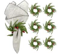 6 Pcs Christmas Norfolk Napkin Rings with Berries, Inner 5cm Norfolk Greenery Christmas Napkin Holder Winter Napkin Rings for Xmas Holiday Winter Table Decoration Dinner Wedding Party (6)