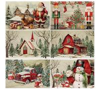 6 PCS Christmas Placemats Decorations Vintage Xmas Place Mats Christmas Washable Dining Placemat for Kitchen Xmas Party Decoration Christmas Dining Table Accessories