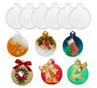 6 Pcs Christmas Resin Molds Silicone, Epoxy Molds for Round Silicone Christmas Tree Decorations, DIY Craft Keychain Pendant Making