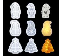 6 Pcs Christmas Resin Moulds, Xmas Light Storage Box Epoxy Moulds with Lid, Christmas Tree Silicone Box Mould for Resin Casting, Santa Snowman Silicone Moulds for Gift Box, Candlestick