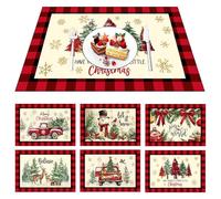 6 Pcs Christmas Table Placemats, Plastic Washable Red and Green Winter Xmas Holiday Placemats Decoration, 43x30cm(17x12 Inches) (Xmas)