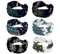 6 Pcs Christmas Tree and Candy Cane Headbands Hair Accessories - Wide Knotted Bow Headband, Turban Headwraps for Women and Girls