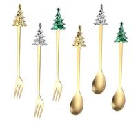 6 Pcs Christmas Tree Fork Set Creative Christmas Tree Santa Spoons Safe Delicate Santa Claus Spoon for Children Kids Teens Young Adults Families Parents Collectors Enthusiasts Holiday (Gold)