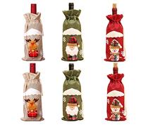 6 Pcs Christmas Wine Bags Bottle Gift Bags, Santa Snowman Deer Pattern Bottle Wrap Bags Xmas Wine Bag for Home Dinner Party Decoration