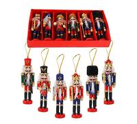 6 Pcs Christmas Wooden Nutcracker Ornaments,12cm Minifigures Soldier Nutcracker Puppet,Wooden Nutcracker King Figurines Hanging Ornaments for Traditional Christmas Tree Decoration,Party Decor
