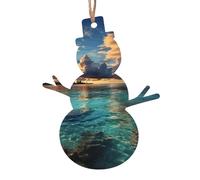 6 PCS Christmas Wooden Ornaments Hanging Beautiful View of The sea Christmas Tree Ornaments Snowman Shape Rustic Xmas Wishes Tags Hanging Craft Label for Christmas Decoration Party Supplies