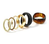 6 Pcs Chunky Bangle Bracelet Set for Women, Stackable Acrylic Resin and Metal Bracelets in Vintage Brown & Beige Tones Fashion Thick Wide Irregular Bangle Jewelry Gift for Daily Wear and Holidays