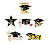 6 PCS Class of 2026 Graduation Pins, Bachelor Cap Diploma Star Enamel Button Pins Bulk, 2026 Graduation Pin Brooch for Senior High School College Graduates, Stainless Steel, no gemstone