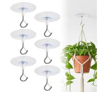 6 Pcs Clear Adhesive Ceiling Hooks, Plastic Suction Cup Hooks,Heavy Duty Self-Stick Ceiling Hooks for Hanging Plants Lanterns Bird Feeders Indoor Outdoor Decoration Planters Wall Towel Hook Holder