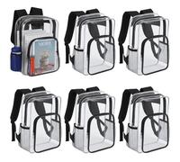 6 Pcs Clear Backpack for Stadium Events, Waterproof PVC Bag with Zipper and Side Pockets, Large Capacity for Fast Security Check, for Concerts Workplace and Travel, 14.2 x 11 x 5.1 in