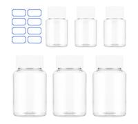6 Pcs Clear Pill Bottle 30ml/80ml Plastic Medicine Leak Proof Caps Container Small Travel Pill Case Sample Jar with Caps Refillable Tablet Storage Holder for Liquid Solid Powder Candy Organizer
