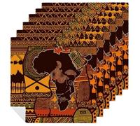 6 PCS Cloth Napkins African Map Ethnic Pattern Reusable Satin 18.7x18.7 Inch Washable Soft Table Napkins for Dining Wedding, Holiday Decor & Eco-Friendly Kitchen Gifts