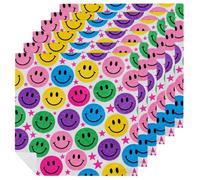 6 PCS Cloth Napkins Colorful Happy Face Pattern Reusable Satin 18.7x18.7 Inch Washable Soft Table Napkins for Dining Wedding, Holiday Decor & Eco-Friendly Kitchen Gifts