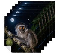 6 PCS Cloth Napkins Peruvian Night Monkey Reusable Satin 18.7x18.7 Inch Washable Soft Table Napkins for Dining Wedding, Holiday Decor & Eco-Friendly Kitchen Gifts