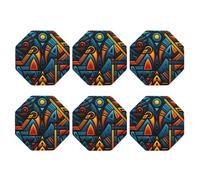 6 Pcs Coasters for Drinks, 4" Leather Drink Coasters Set, Octagon Coaster for Coffee Table Tabletop Protection, African Style Textile Pattern Drinking Coasters Cup Mat for Drinks