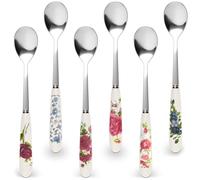 6 PCs Coffee Spoons Set - 6.1" Small Spoons with Printed Floral Design, Ceramic Handles, Durable Stainless Steel for Long-Lasting Use Without Rusting or Breaking - Suitable for Hot Drinks and Desserts