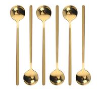 6 Pcs Coffee Spoons Stainless Steel Tea Spoon Round Dessert Spoon Long Handle Spoons for Hot Chocolate Ice Tea Latte Dessert Espresso Golden
