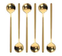 6 Pcs Coffee Spoons Tea Spoons Round Dessert Spoons Long Handle Spoons for Hot Chocolate Ice Tea Latte Dessert Espresso Golden.