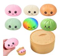 6 PCS Colorful Dumpling Stress Balls Fidget Sensory Toy, Squeeze Dough Ball Stress Relief Hand Toy, Stress Relief Bun with Food Steamer Stretchy Desk Toys (B)