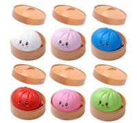 6 PCS Colorful Dumpling Stress Balls Fidget Sensory Toy, Squeeze Dough Ball Stress Relief Hand Toy, Stress Relief Bun with Food Steamer Stretchy Desk Toys (A)