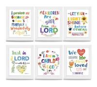 6 PCS Colorful Flower Grass Art Print Motivational Wall Art Wall Decor Posters Sunday School Decorations Nursery Decor Room Bible Verse Wall Decor Christian Wall Art For Classroom (8"X10", White