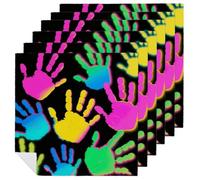 6 PCS Colorful Handprints Cloth Napkins 18.7"x18.7"- Single-Sided Print, Soft & Reusable Napkins for Elegant Dining, Wedding, Party, Restaurant Decor