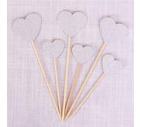 6 Pcs Colorful Heart Cupcake Toppers Glitter Cake Topper, Picks Cake Decorations For Birthday, Wedding And Baby Shower Party Supplies (Silver)