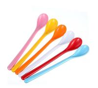 6 Pcs Colorful Long Handle Spoons, Colored Plastic Spoon Reusable, Long Teaspoons, Dessert & Coffee Spoon for Latte Glasses, Ice Cream, Sundae (18.5 cm