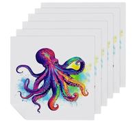 6 PCS Colorful Octopus Cloth Napkins 18.7"x18.7"- Single-Sided Print, Soft & Reusable Napkins for Elegant Dining, Wedding, Party, Restaurant Decor