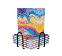 6 Pcs Colorful Tie Dye Ceramic Coasters With Holder Best Absorbent Drink Coasters Square Ceramic Table Coasters Set Decorative Coffee Cup Beverage Coasters Wine Beer Bar Coasters