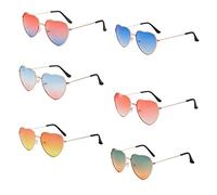 6 PCS Colors Heart Sunglasses, Rave Glasses, Retro Hippy Sunglasses, Funky Glasses, Colored Lens Hippie Glases for Women Men Girl Boy, 60's 70's Style, for Mardi Gras Summer Party Beach