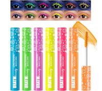 6 Pcs Coloured Neon UV Mascara Set, Highly-Pigmented Colourful Volumising & Lengthening Mascara for Party, Cosplay & Halloween, Glows Brightly Under UV Lighting
