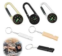 6 Pcs Compass Keychains,Mini Compass,Contains 3Pcs Life-saving Whistles For Summer Outdoor Hiking Hunting Travelling