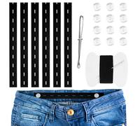 6 PCS Complete Kit,Waist Tightener for Pants Women & Men, Adjustable Elastic Jean Button Extenders for Loose Jeans,No Sew Invisible Waistband Adjuster with Buttons & Tools