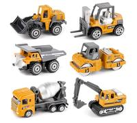 6 Pcs Construction Vehicles Toys, Diecast Construction Car Set for KIds Boys Age 3 4 5-9 Year Old, Forklift Excavator Dump Tractor Toy Cars Kids Play Truck Gift for 3-12 Cake Toppers Birthday Party