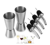 6 PCS Contain 2 Shot Measure 25ml and 50ml, Alcohol Measure for Spirits, with 4 Black Pour Spouts, Ideal for Home Pouring and Mixology Enthusiasts